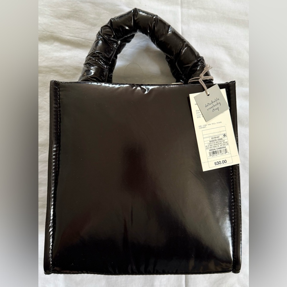 A New Day Black Patent Leather Puffer Midi Boxy Satchel Handbag